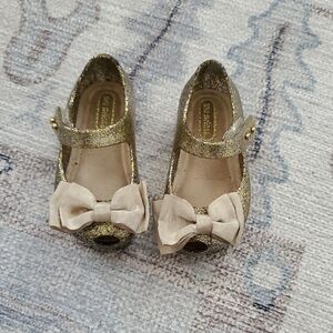 Mini Melissa Baby Girls Gold Silver Glitter Bow Mary Jane Shoes Sz5